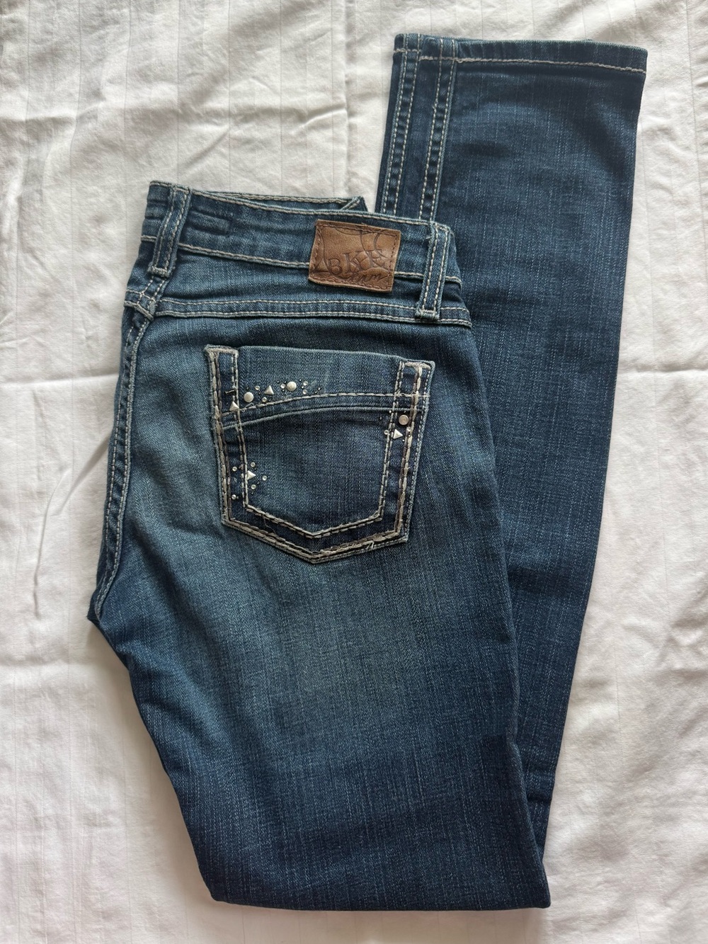 BKE Women's Dark Blue Skinny Jeans with Embellished Back Pocket